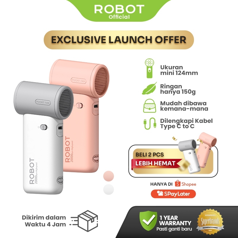ROBOT Mini Fan Portable Kipas Kecil Travel Recharegeable 2000mAh RT-BF19 Original - Garansi 1 Tahun
