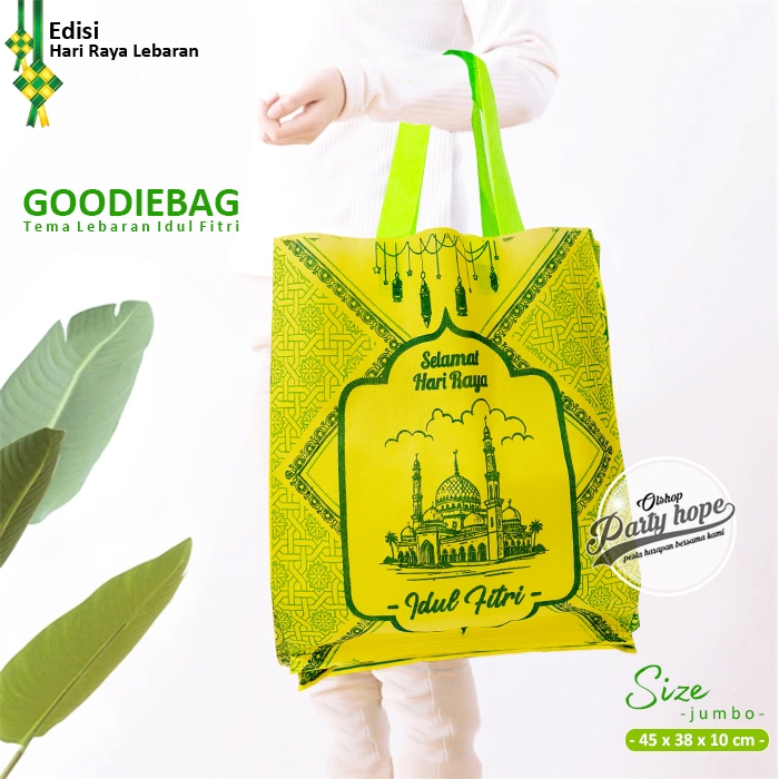 Isi 12 Goodie Bag Idul Fitri Jumbo Grosir / Tas Spunbond Souvenir Hampers Sembako Lebaran Hari Raya
