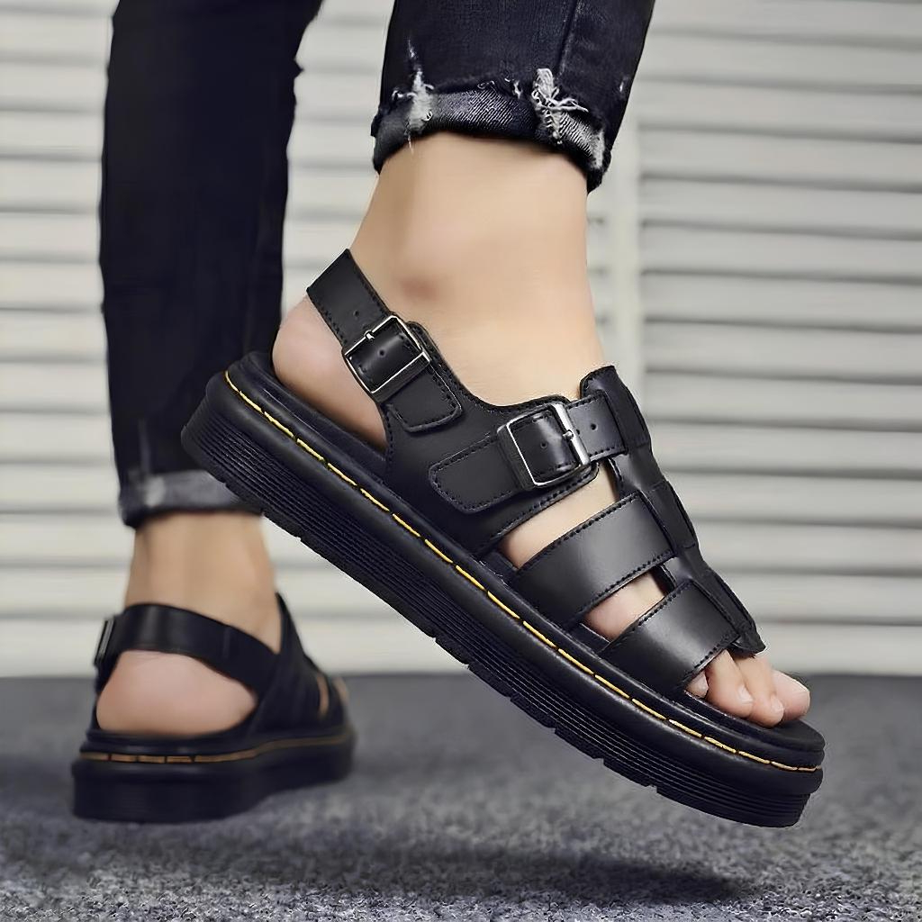 SIGMA PROJECT - Sepatu Sandal Pria Casual Sandal Kulit Pria Hitam