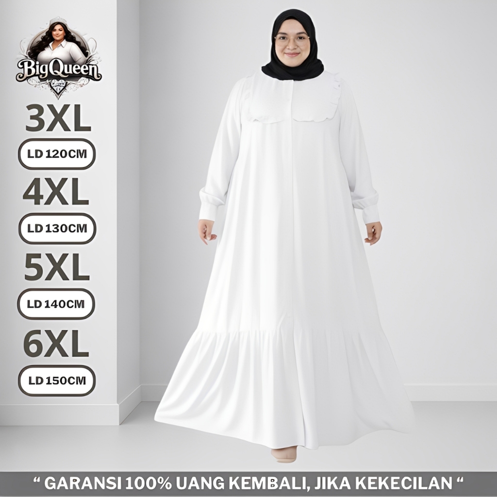 Gamis Dress Putih Jumbo LD 120 130 140 150 Baju Lebaran Polos Premium Mewah Syari Terbaru
