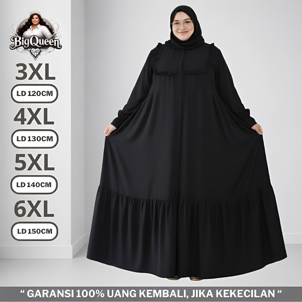 Gamis Dress Jumbo LD 120 130 140 150 Baju Lebaran Polos Premium Mewah Syari Terbaru Hitam