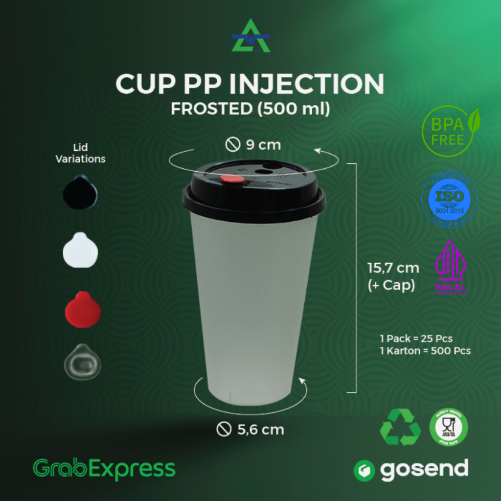 25PCS - SET PP INJECTION 16OZ / 500ML DOFF - FROSTED CUP INJECTION - WINGOH