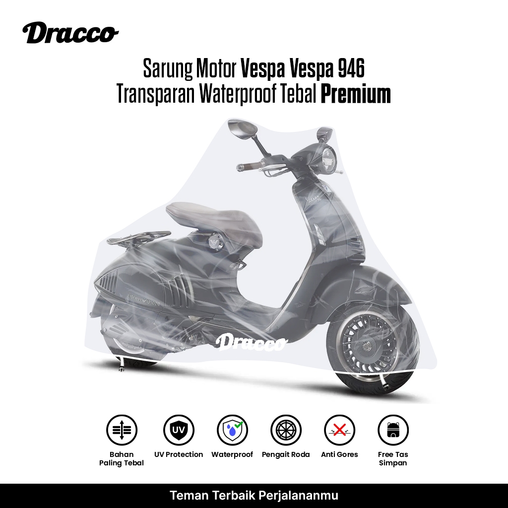 Sarung Motor Vespa 946 Transparan Tebal Waterproof Premium Penutup Anti Hujan Anti Gores