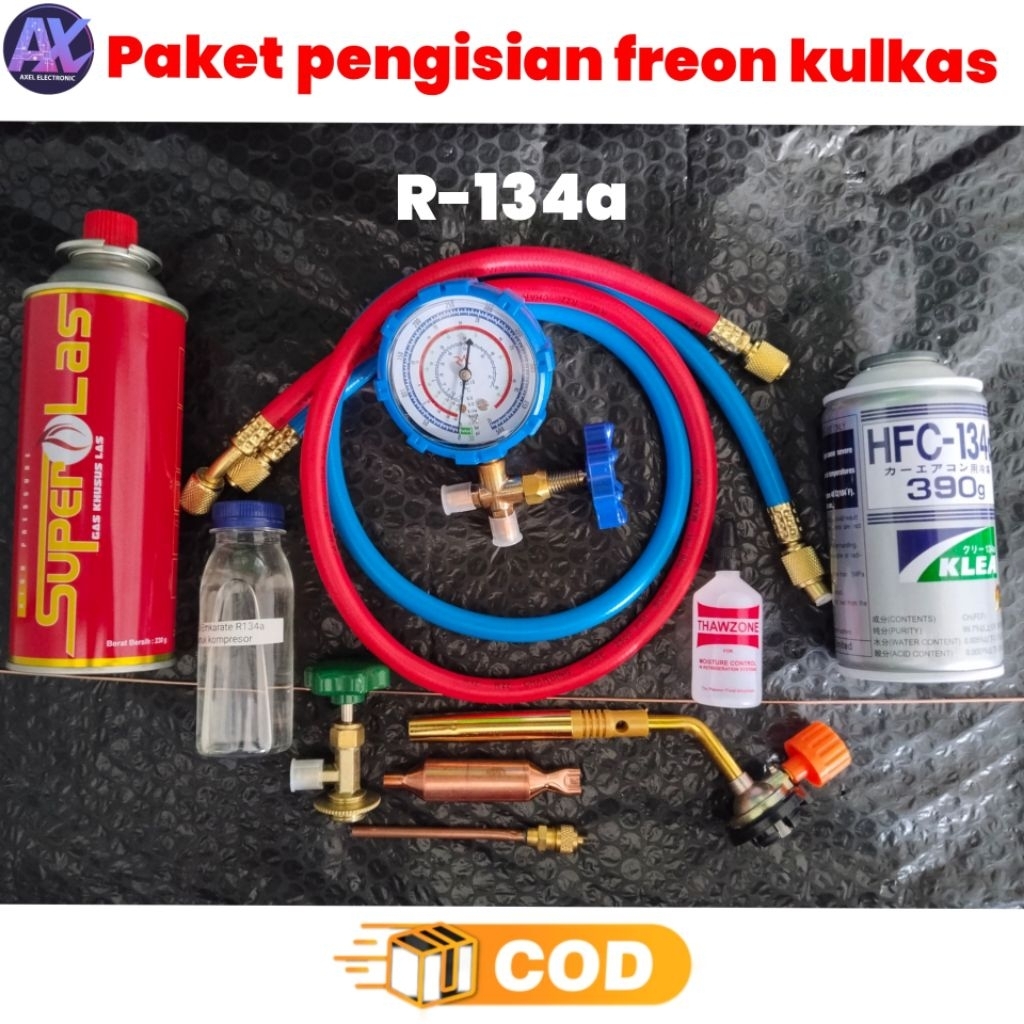 paket lengkap pengisian freon kulkas R134a