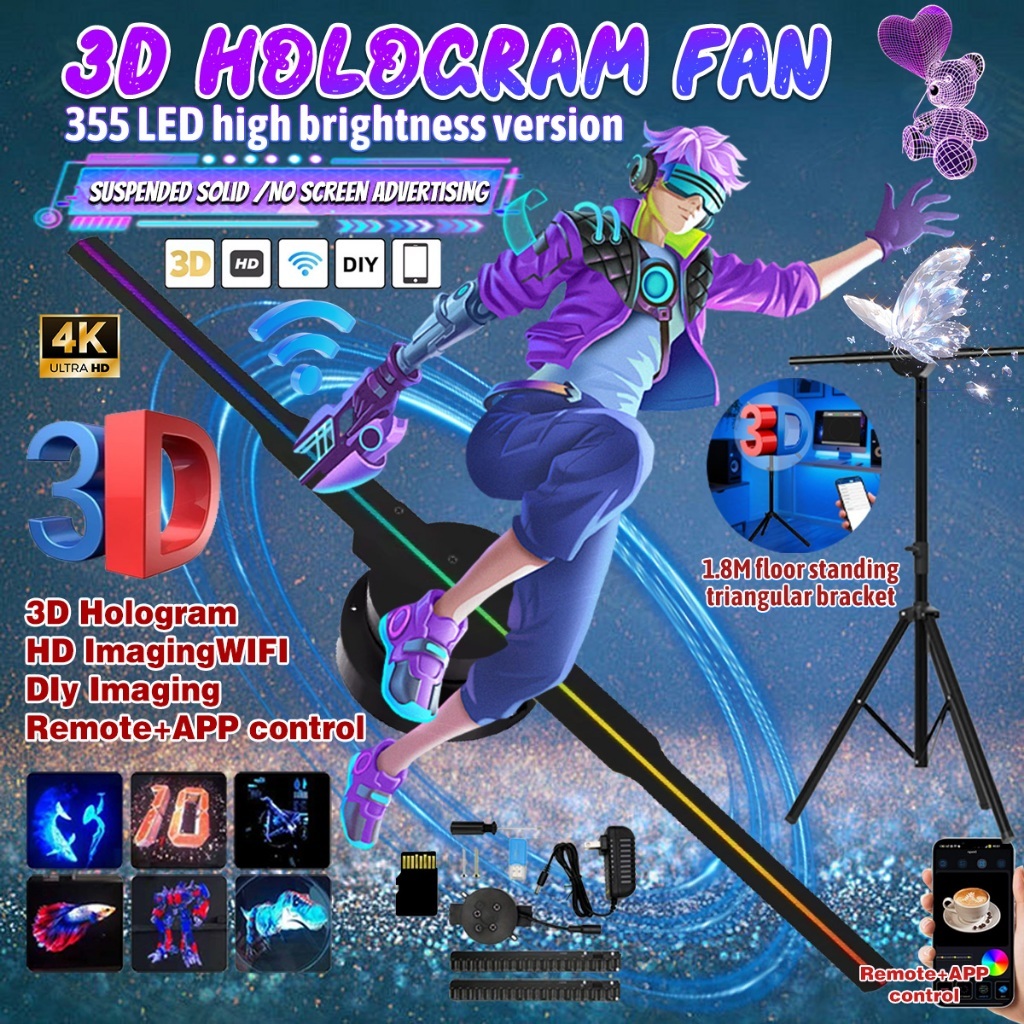 kipas hologram 3D LED Fan Hologram Display Mesin Iklan Kipas 3D Hologram RGB Iklan Video Animasi 3 D