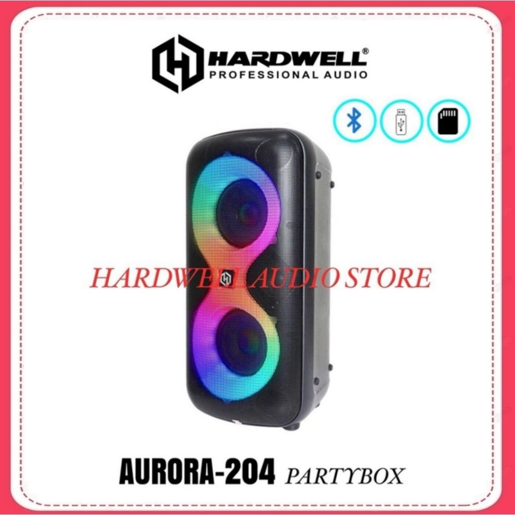 Speaker Aktif Portable  Bluetooth Hardwell Aurora 204 Original Speaker Hardwell Partybox ( New Model