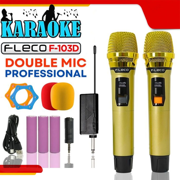 Fleco F-103D Microphone Wireless Karaoke Mic Suara Jernih Double Mic / Mikrofon Nirkabel Fleco