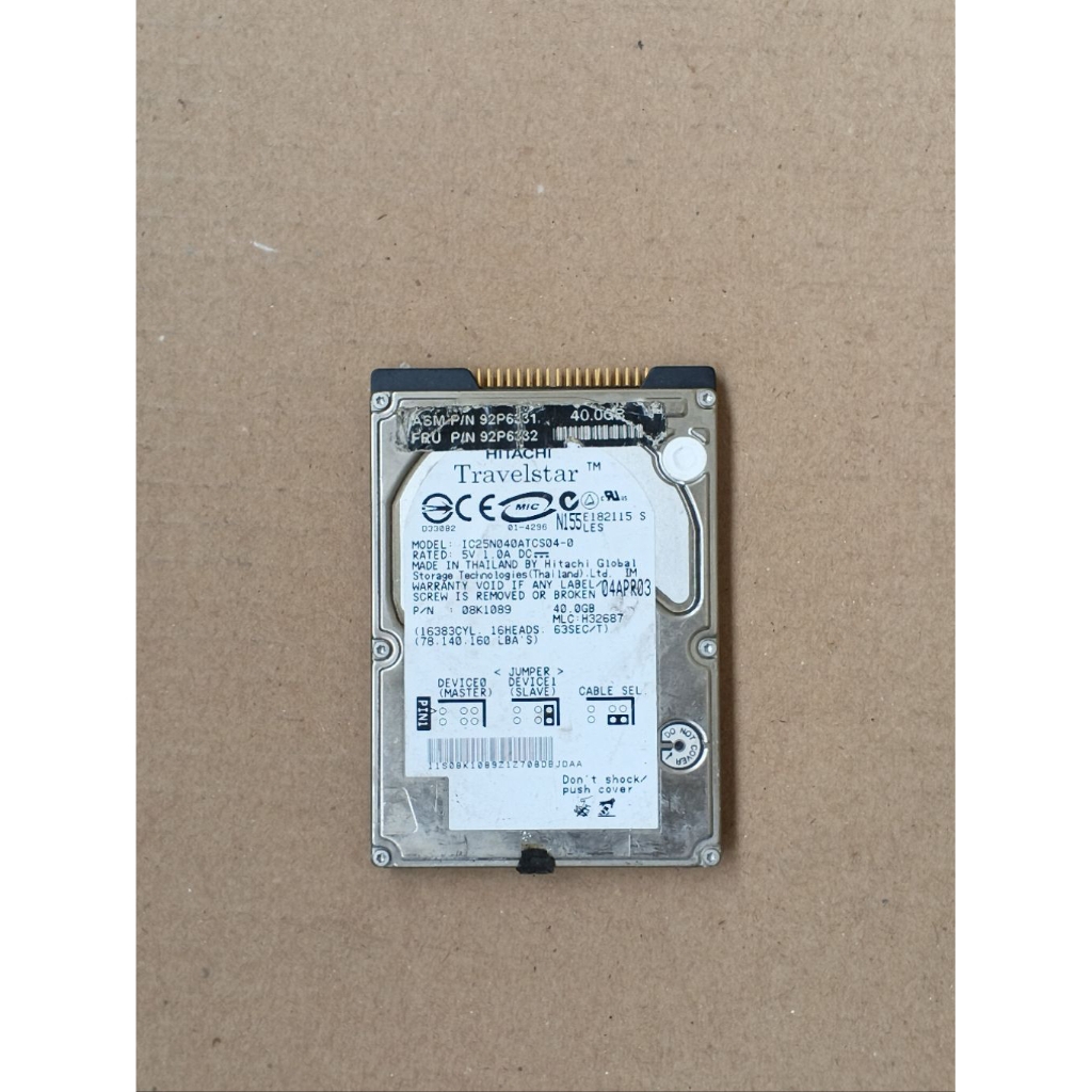 hardisk laptop 40GB JARUM ATA / IDE 2,5" Sentinel kesehatan 100%