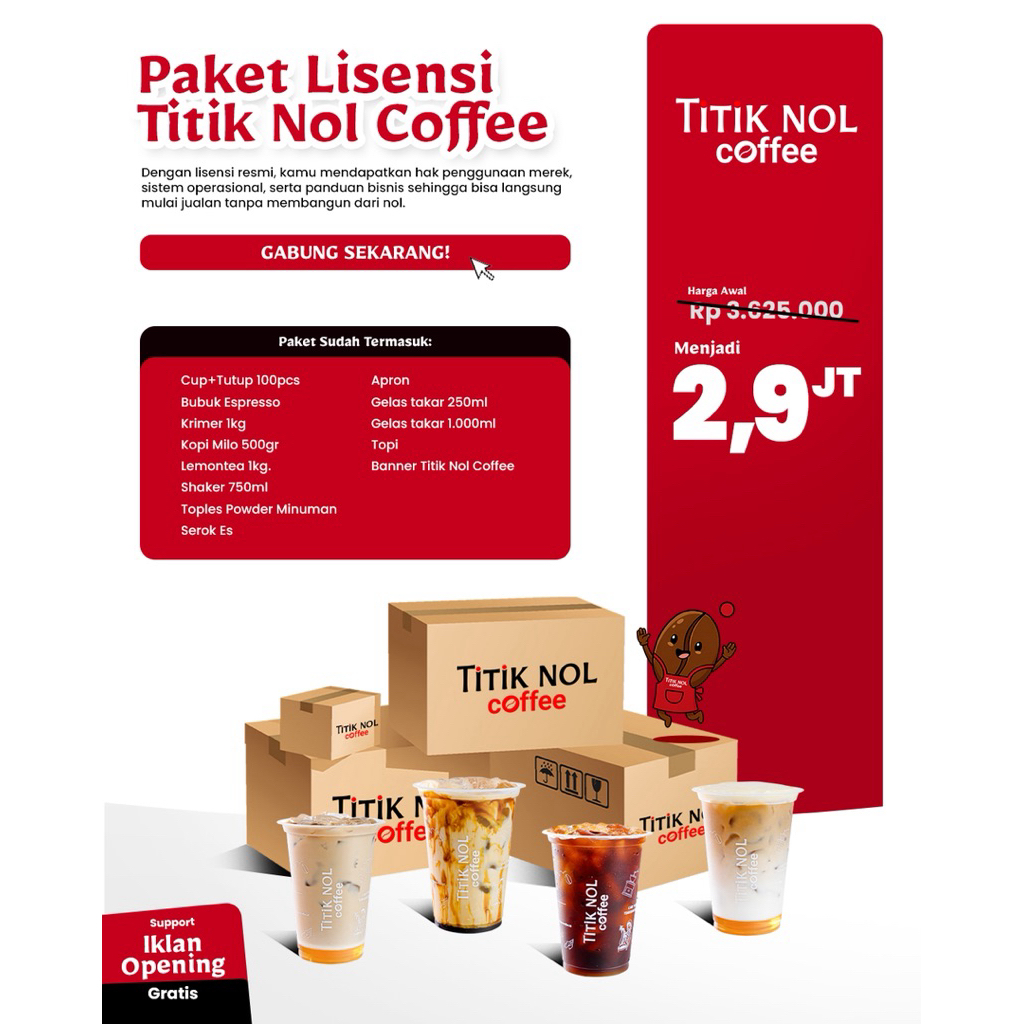 Paket Franchise Lisensi Titik Nol Coffee, Peluang Usaha Kopi Murah