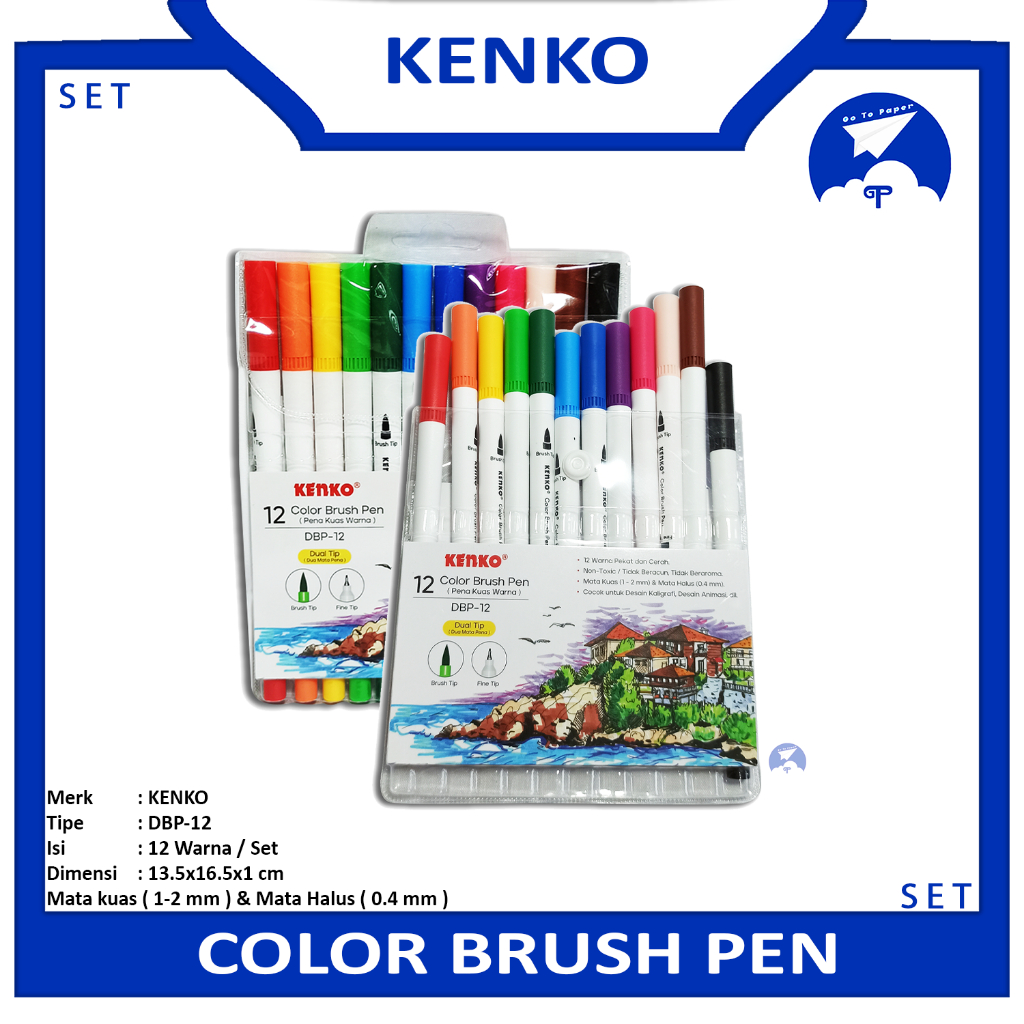 KENKO - Color Brush Pen DBP-12 Dual Tip 12 Warna - Set