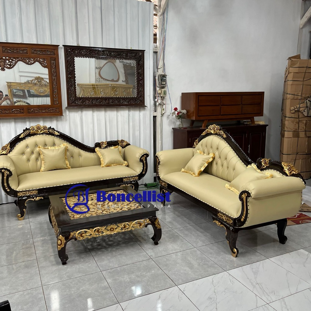 Sofa tamu tampar anggur kayu jati mebel jepara