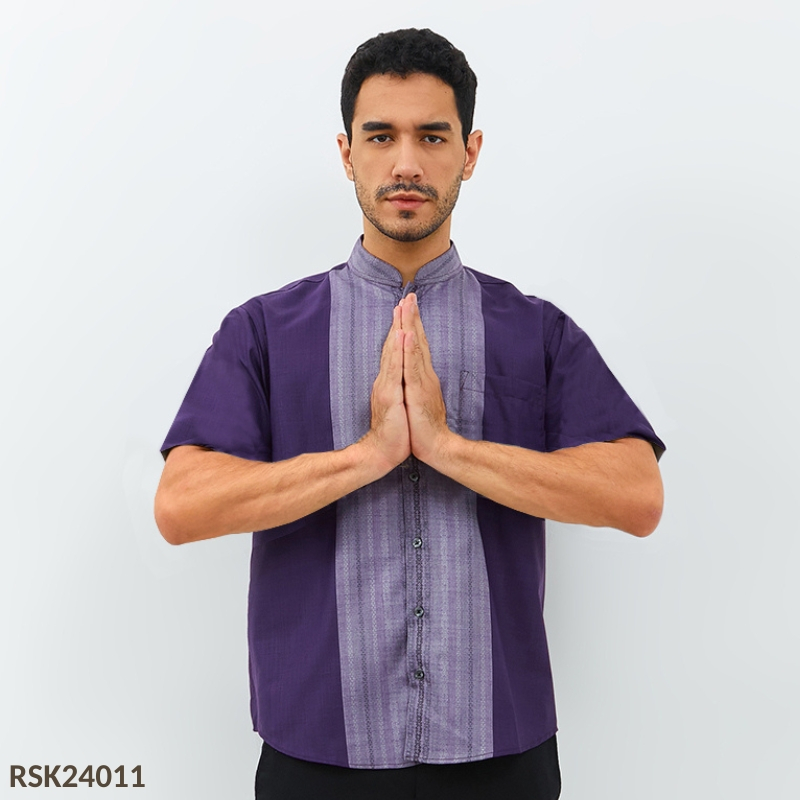 Odza Classic Baju Koko Muslim Pria Lengan Pendek Jumbo Parsha Ungu Terong