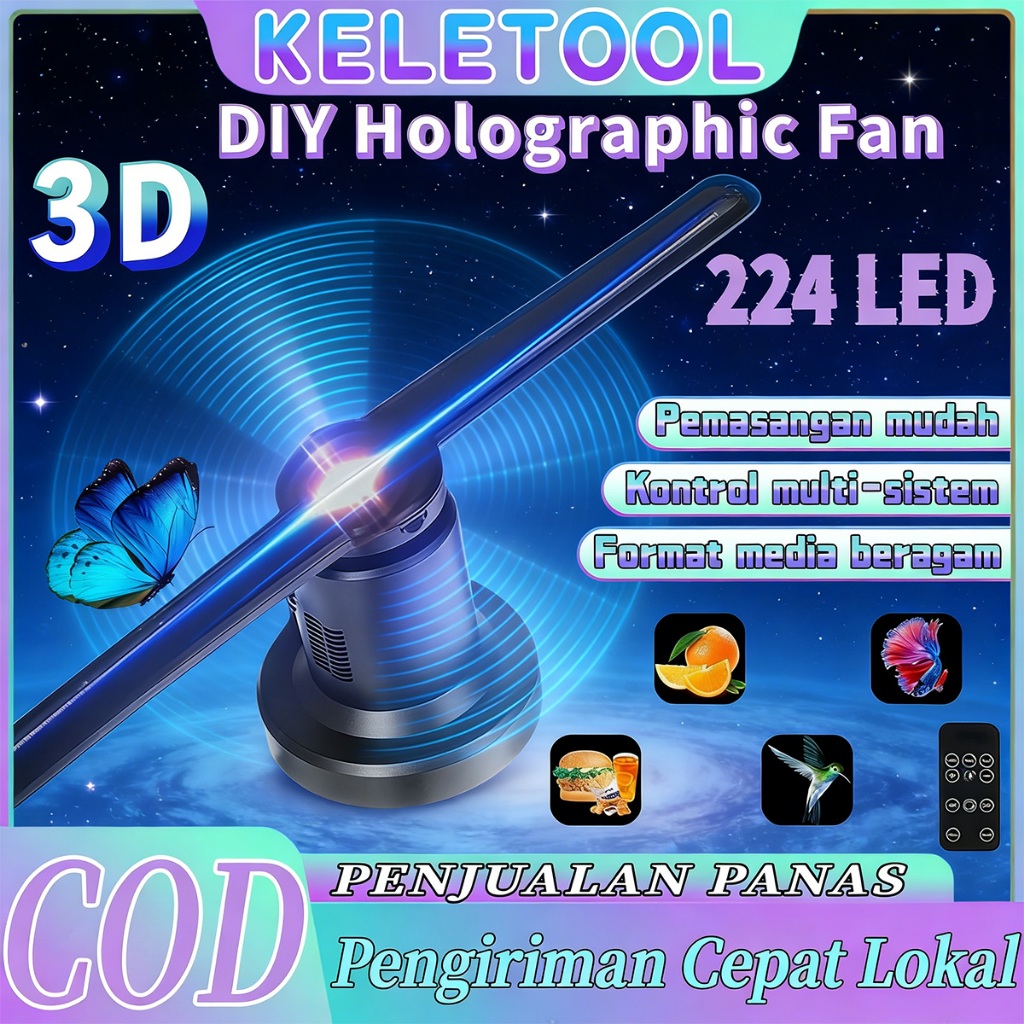 3D LED Fan Hologram Display 224 Lampu Mesin Iklan Kipas 3D Hologram RGB Iklan Video Animasi 3 Dimens