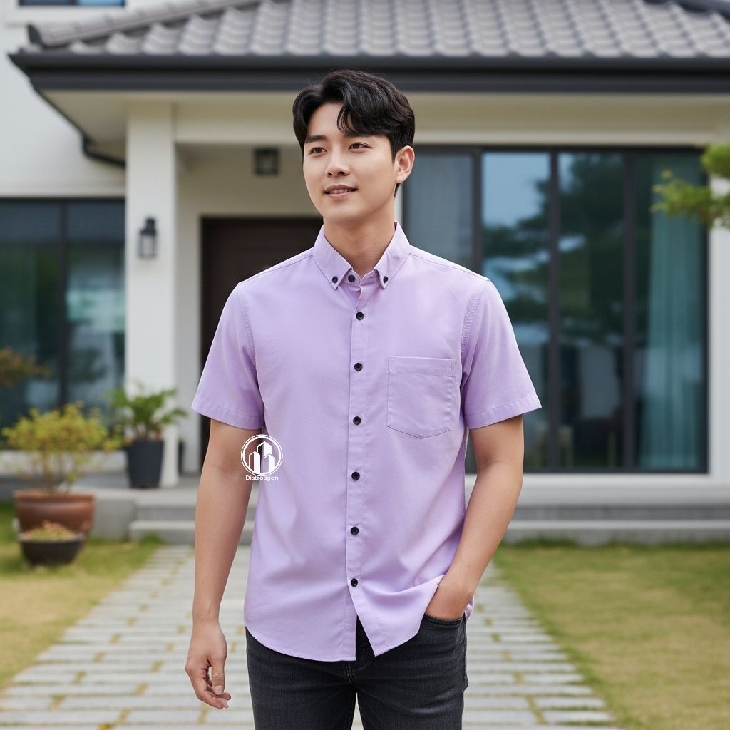 Distroagen - Ungu Lilack Kemeja Pria Lengan Pendek