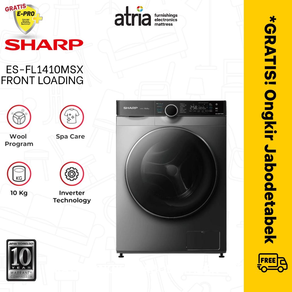 SHARP Mesin Cuci Front Loading 10 Kg ES-FL1410MSX
