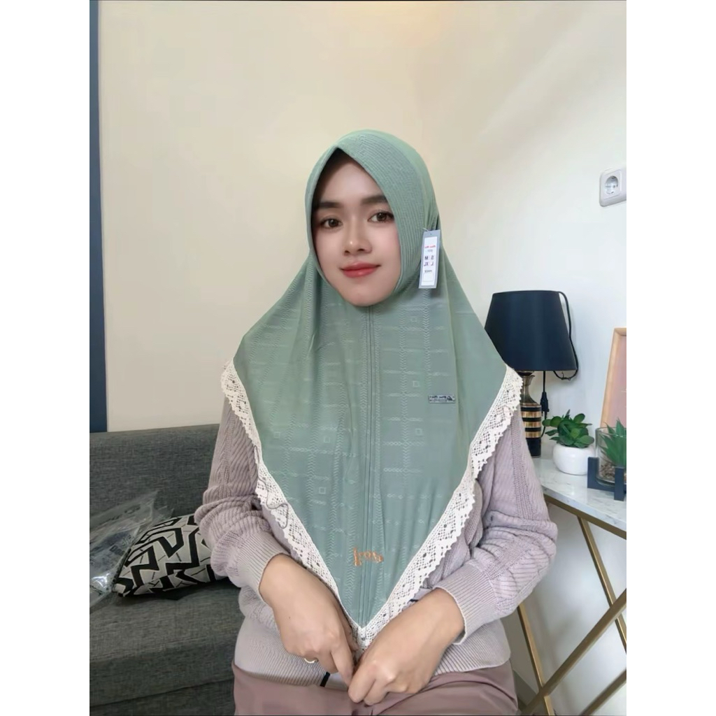 223 hijab instant PED SABIT renda putih jersey nazila standar DOA IBU ory by Bu Nyamin