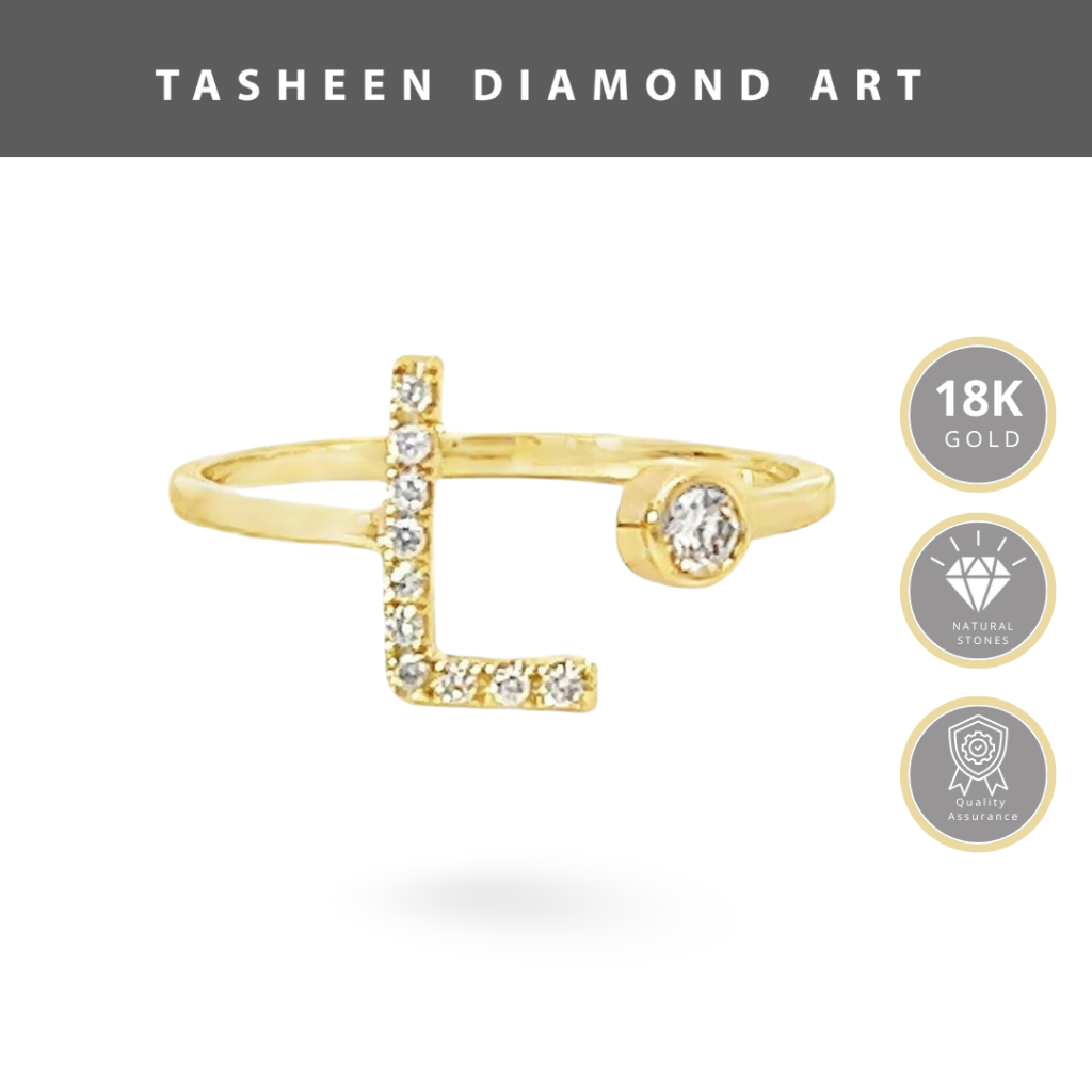 TDA Cincin Emas Berlian Asli Inisial Huruf Custom | Cincin Nama Wanita Kado Ulang Tahun Pacar