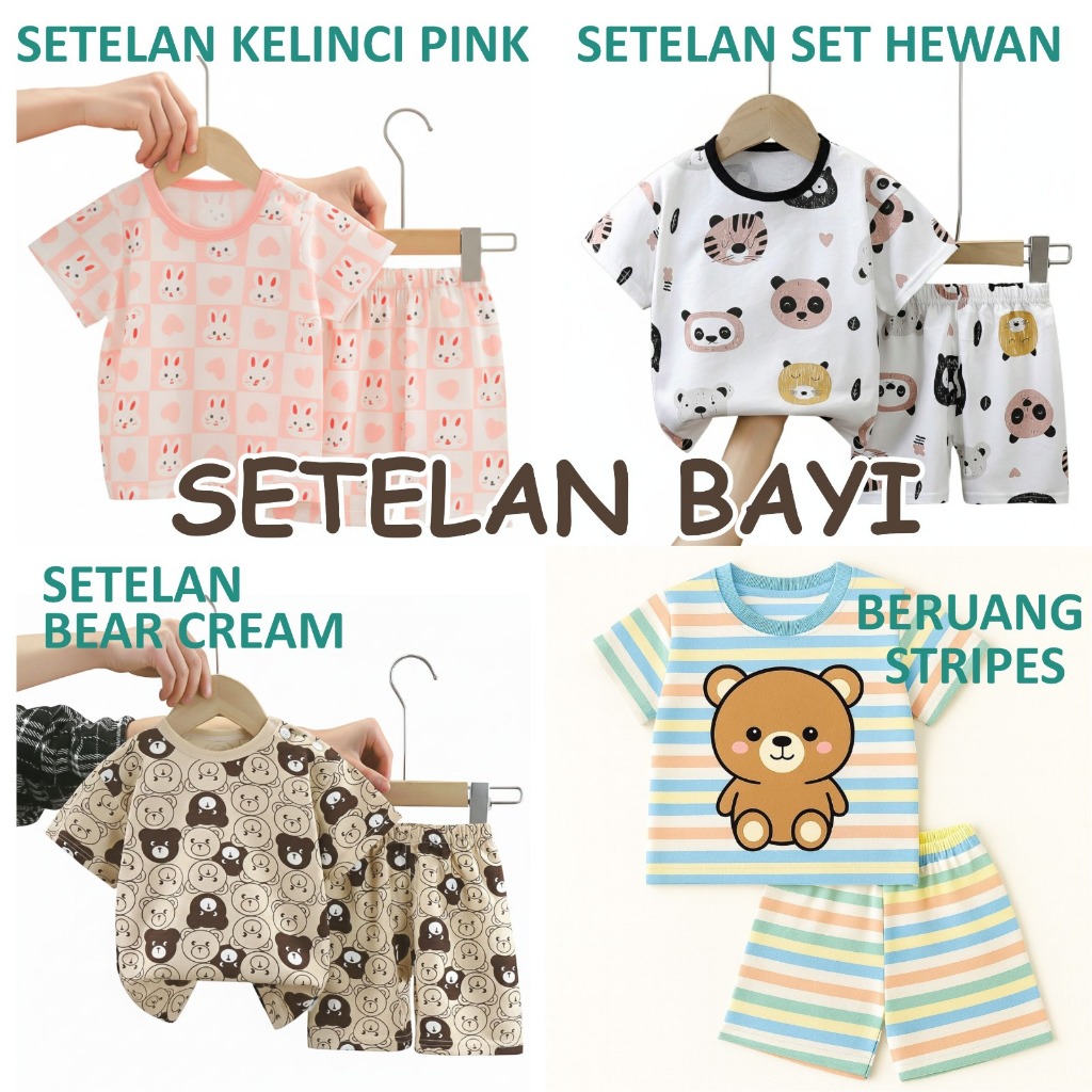 BAJU BAYI LAKI-LAKI DAN PEREMPUAN MURAH MOTIF LUCU SETELAN BAYI 0-2TAHUN BAHAN BEBY TERRY PREMIUM MO
