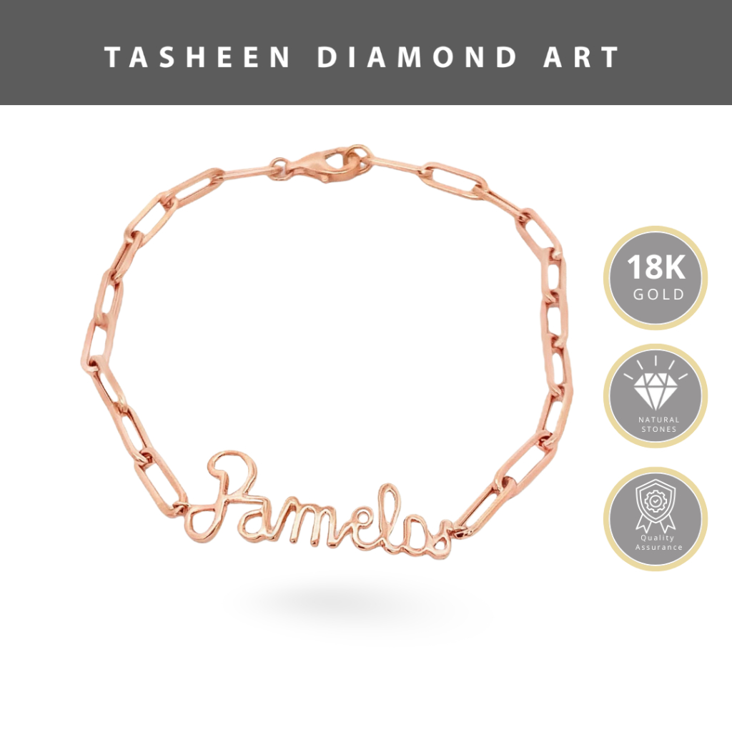 TDA Custom Name Paperclip Bracelet Gelang Emas Asli Wanita