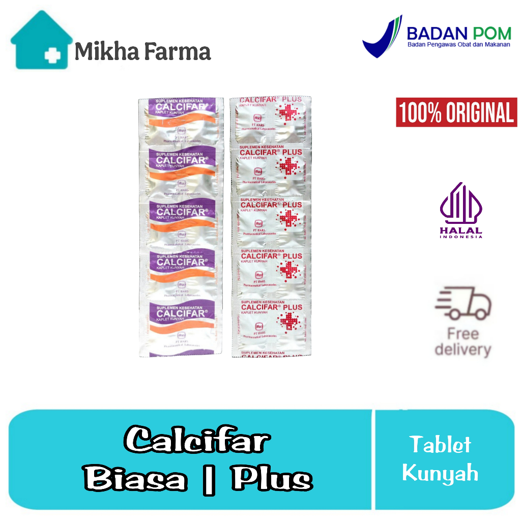 Calcifar Tablet | Calcifar Plus | Tablet kunyah - Suplemen Tulang, Sendi dan Gigi