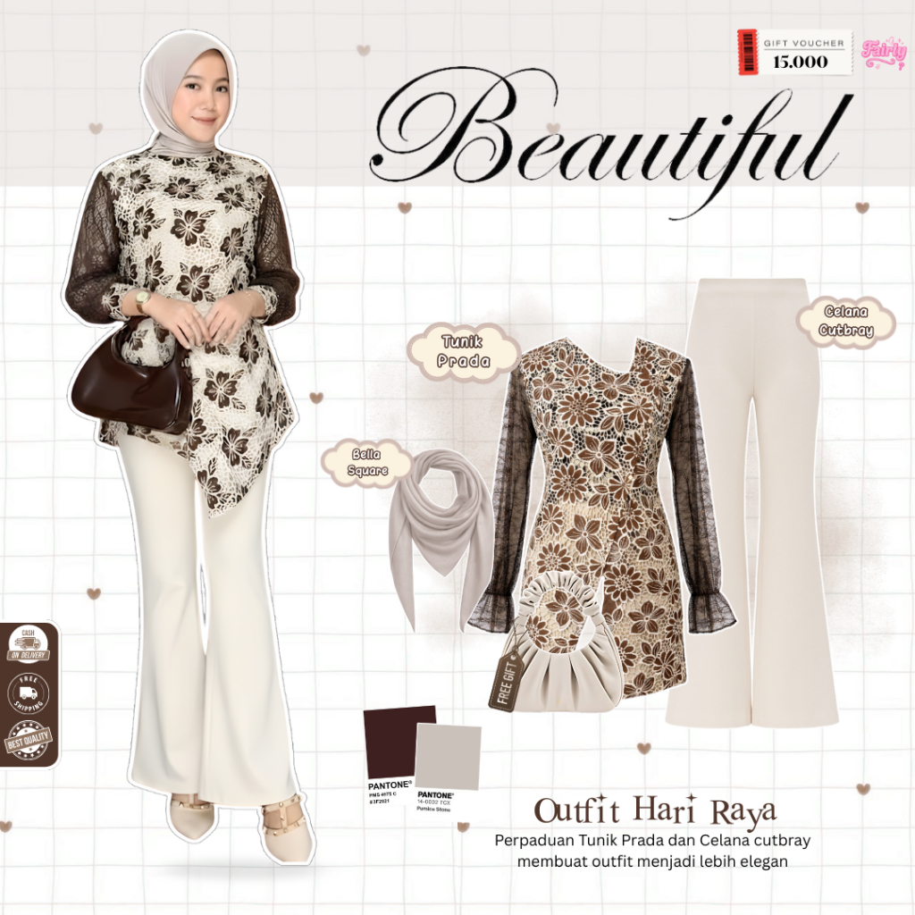 One Set OOTD Hijab Style | Bella Square + Tunik Prada + Celana Cutbray | One Set Kondangan - FS69