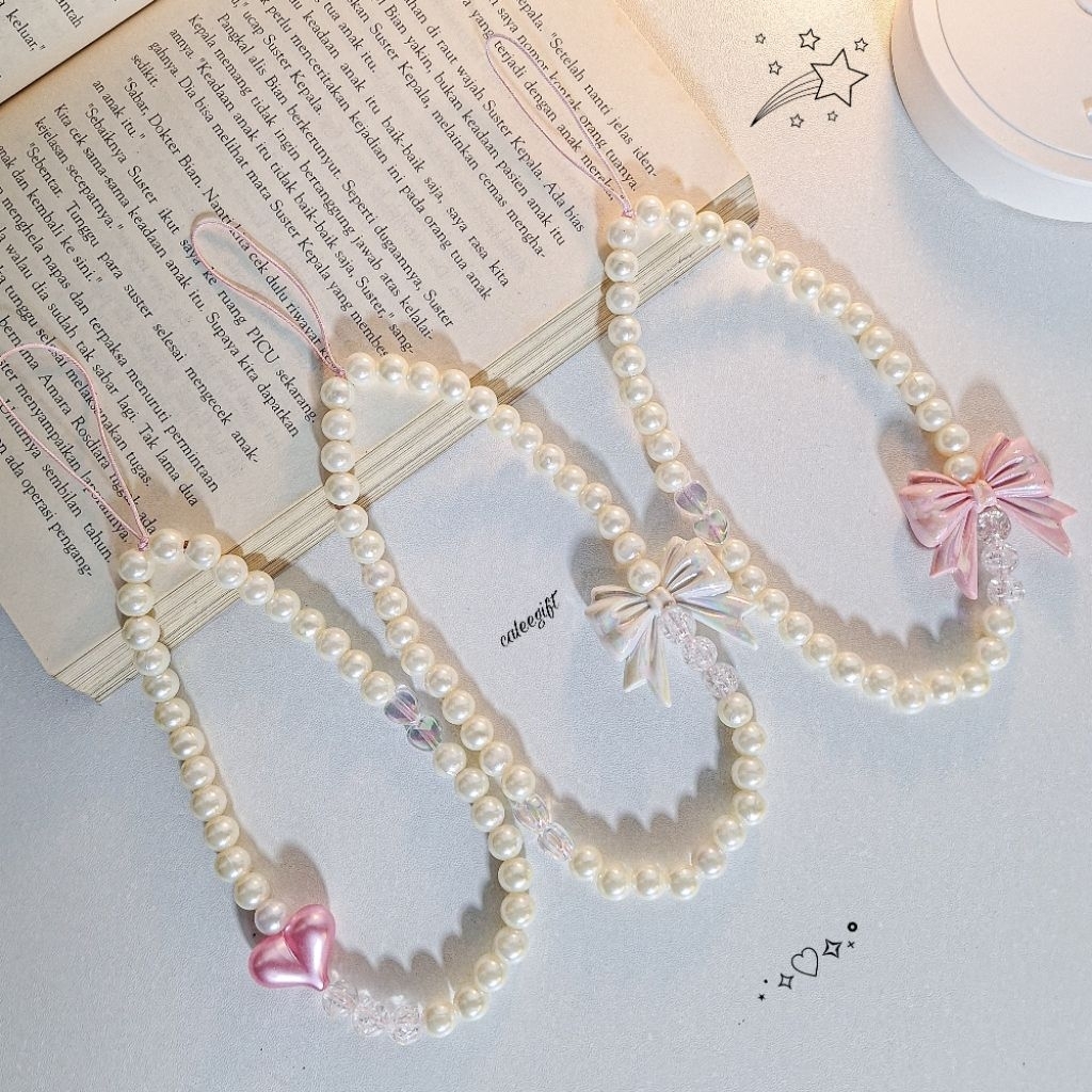 Gantungan Hp Manik - Manik Mutiara Putih Aesthetic / Gantungan Tas / Gantungan Kunci Dll.