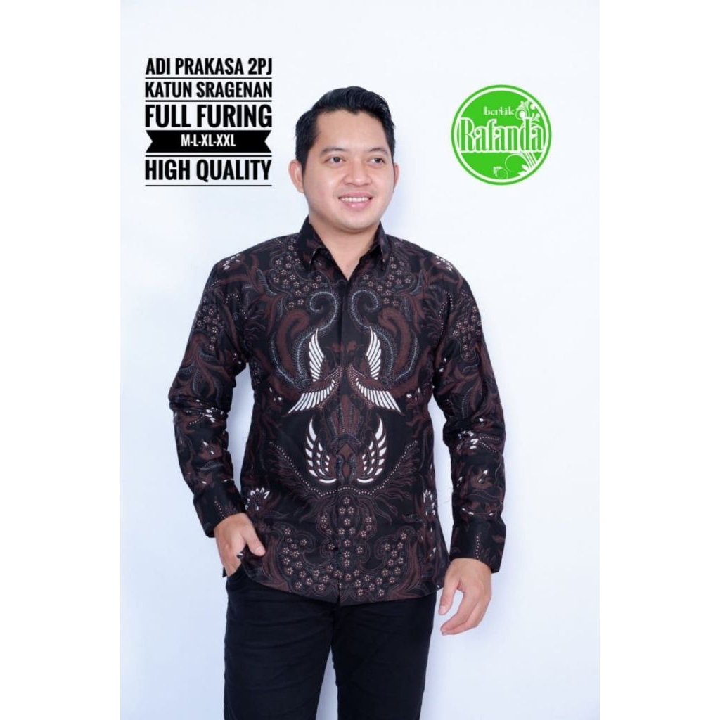 Batik Pria peksi kembar hitam Premium Bahan Katun Super Kemeja Batik Alisan Modern Lengan Panjang Or