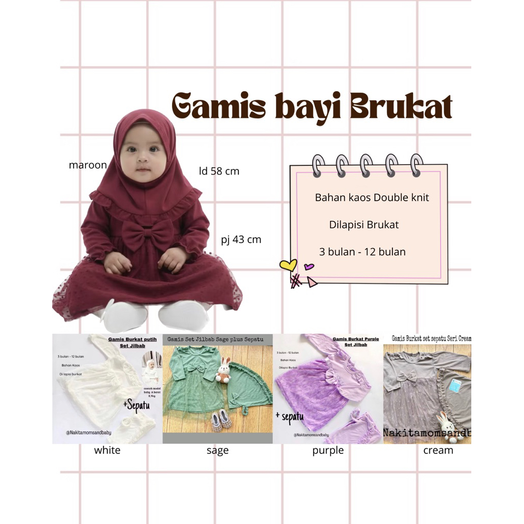 NAKITA Gamis Aqiqah Gamis Bayi Brukat Warna Gamis Lebaran Baju Muslim Bayi SNI Promo 2.2 Lebaran Ram