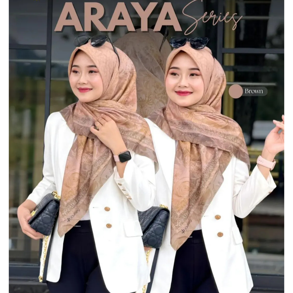 (PAKAI POUCH) JILBAB MOTIF JP KW ARAYA SERIES VOAL PREMIUM TULISAN JOERNEY KW JOURNEY KW TERBARU