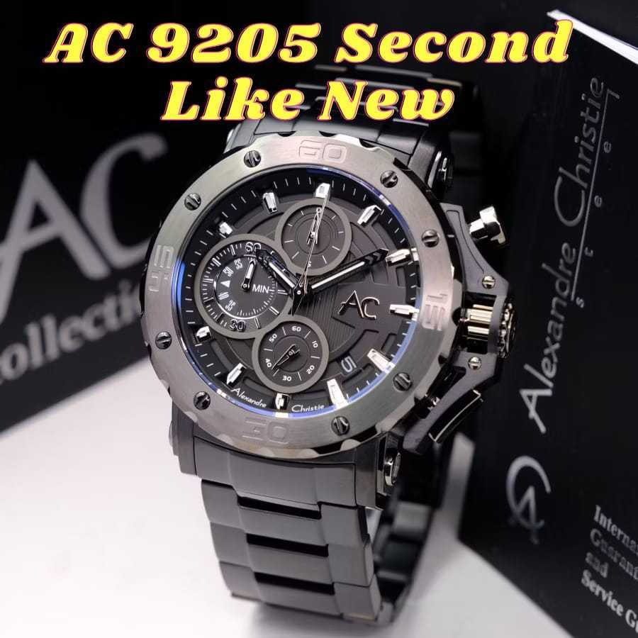 Jam Tangan Pria Cowok Alexandre Christie AC 9205 MC Original Chronograph Rantai Hitam Mulus Perfect