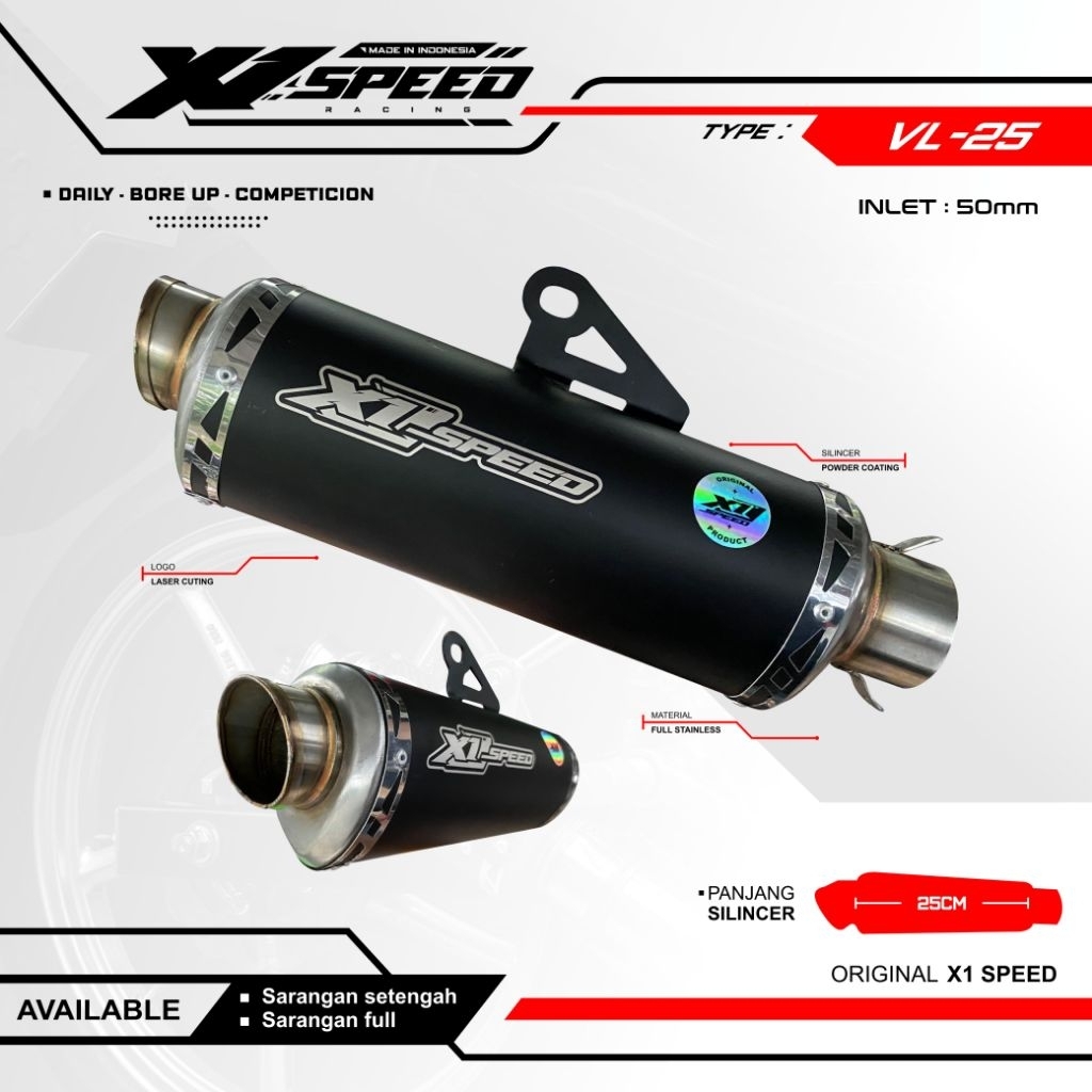 Silincer Only Oval Panjang 25cm Black Coating Original X1 Speed Racing