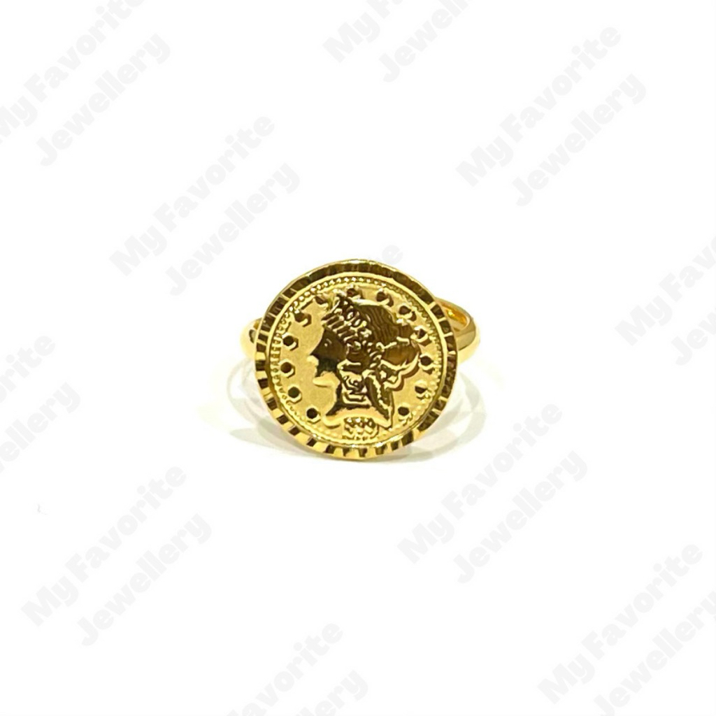 Cincin Koin Simple Adjustable Emas Asli Kadar 700 16k