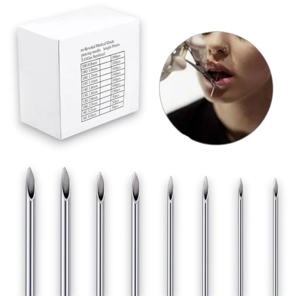 Jarum Piercing Sterile Tajam | Jarum Tindik Lidah / Telinga / Pusar | Ready 14G 16G 18G 20G