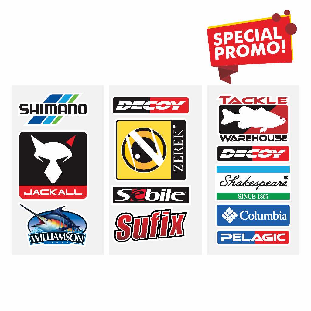 Stiker Pack Mancing Logo Brand, Sticker Pancing Merk Brand Terkenal Cutting isi 4pcs