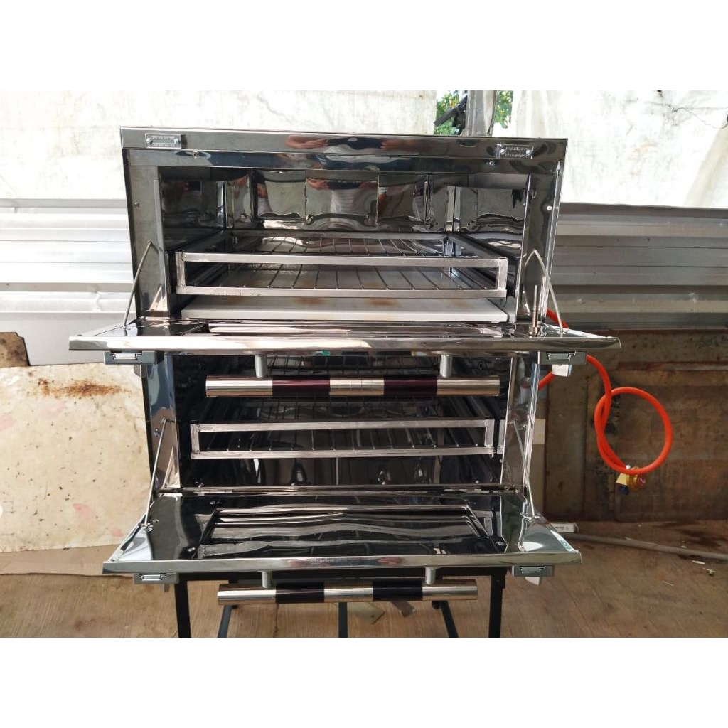 Oven Gas Stainless 75x55x70 – Anti Karat, Bonus Loyang & Regulator – Oven Kue & Roti