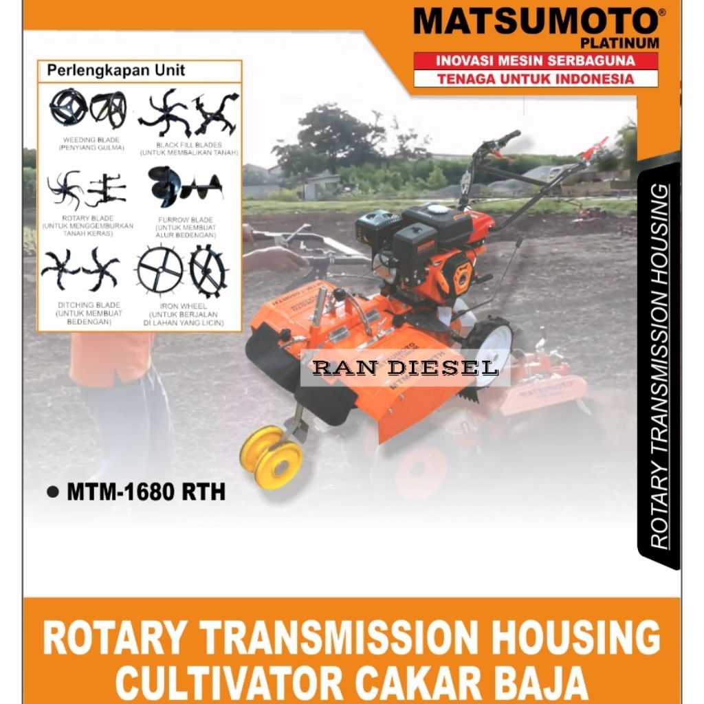 Traktor Bajak Sawah MATSUMOTO MTM 1680 RTH + Mesin Bensin 8 HP