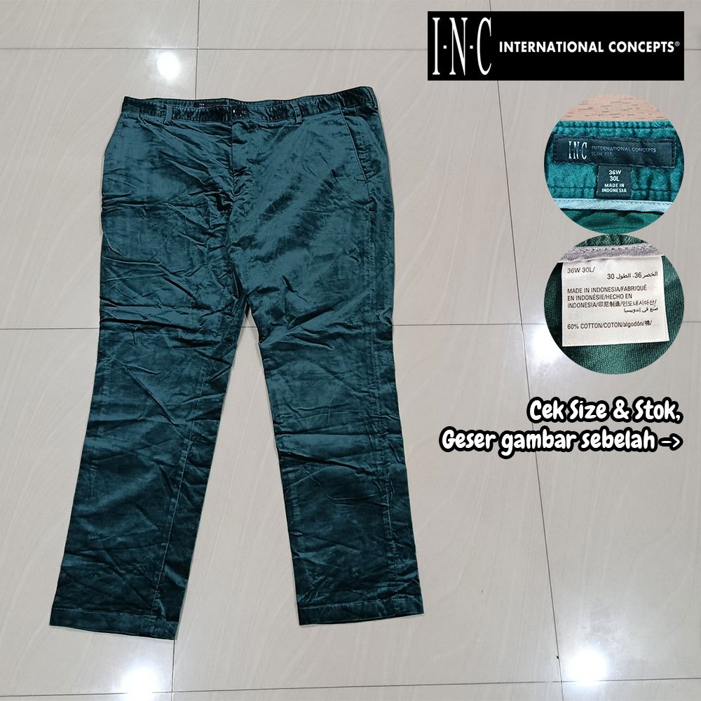 Celana Panjang Bludru Pria Hijau Gelap I.N.C