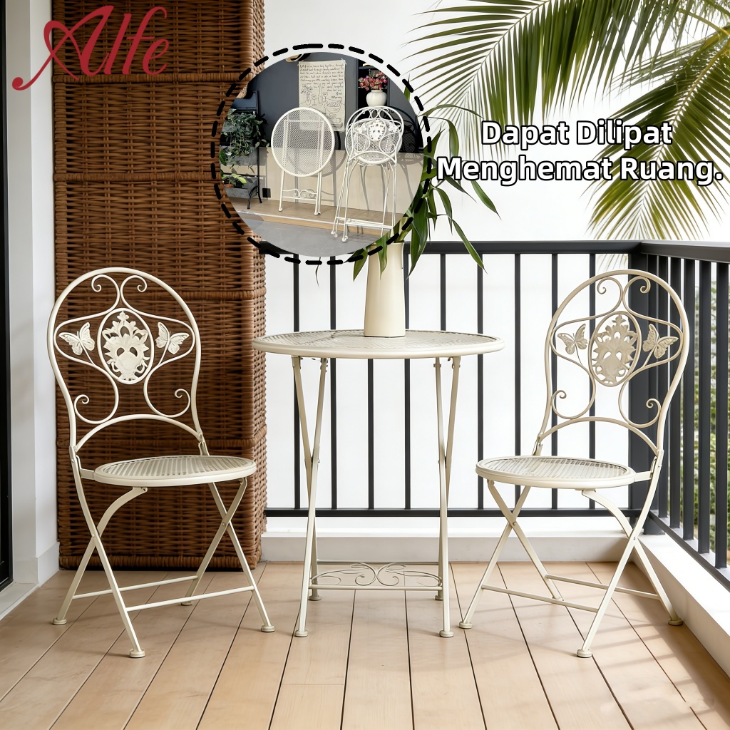Kursi & Meja Lipat Besi Outdoor 3pcs Kursi Meja Tera Taman Kursi Halaman Kursi Makan Teras Taman Caf