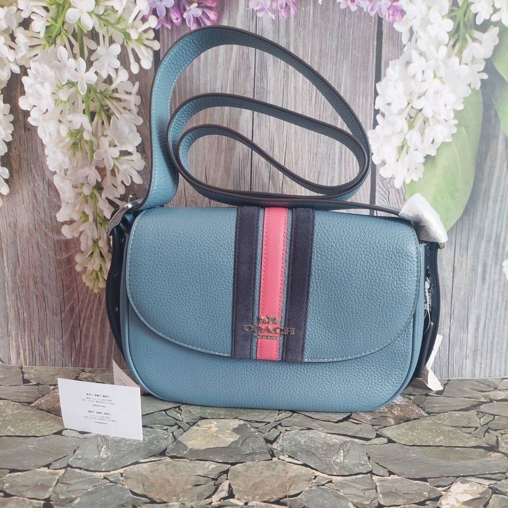Coach Cross body Sadle Bag Blue Leather