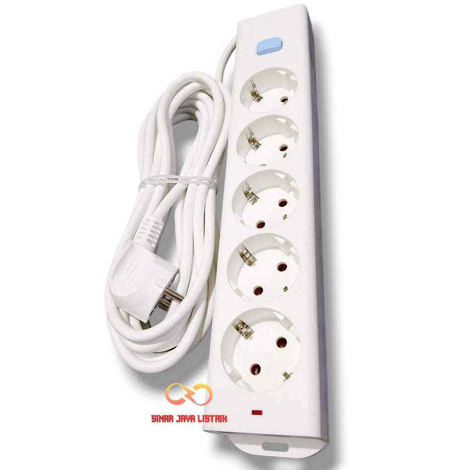 Gongniu Terminal Stop Kontak 5 Lubang 5 Meter + Switch Warna Putih