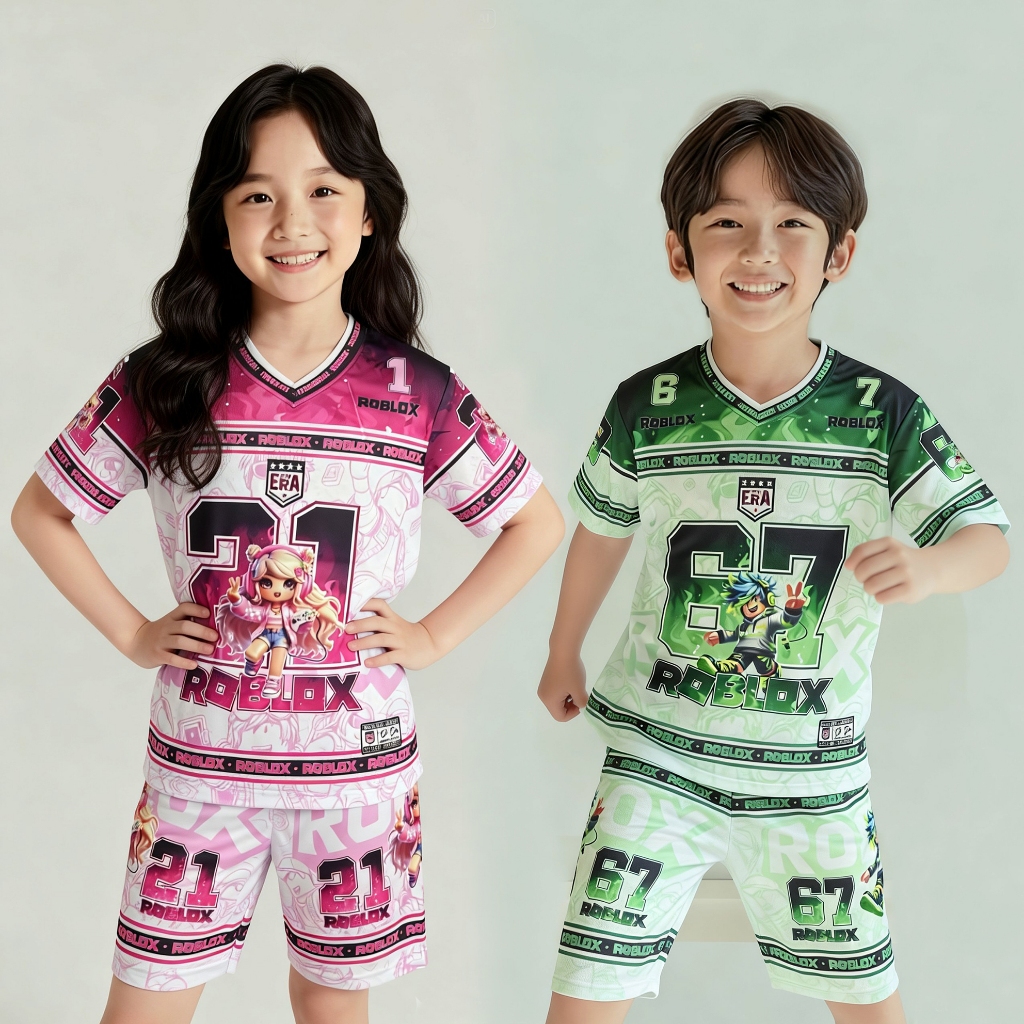 set jersey anak perempuan dan laki baju celana roblox buat anak 3-13 tahun