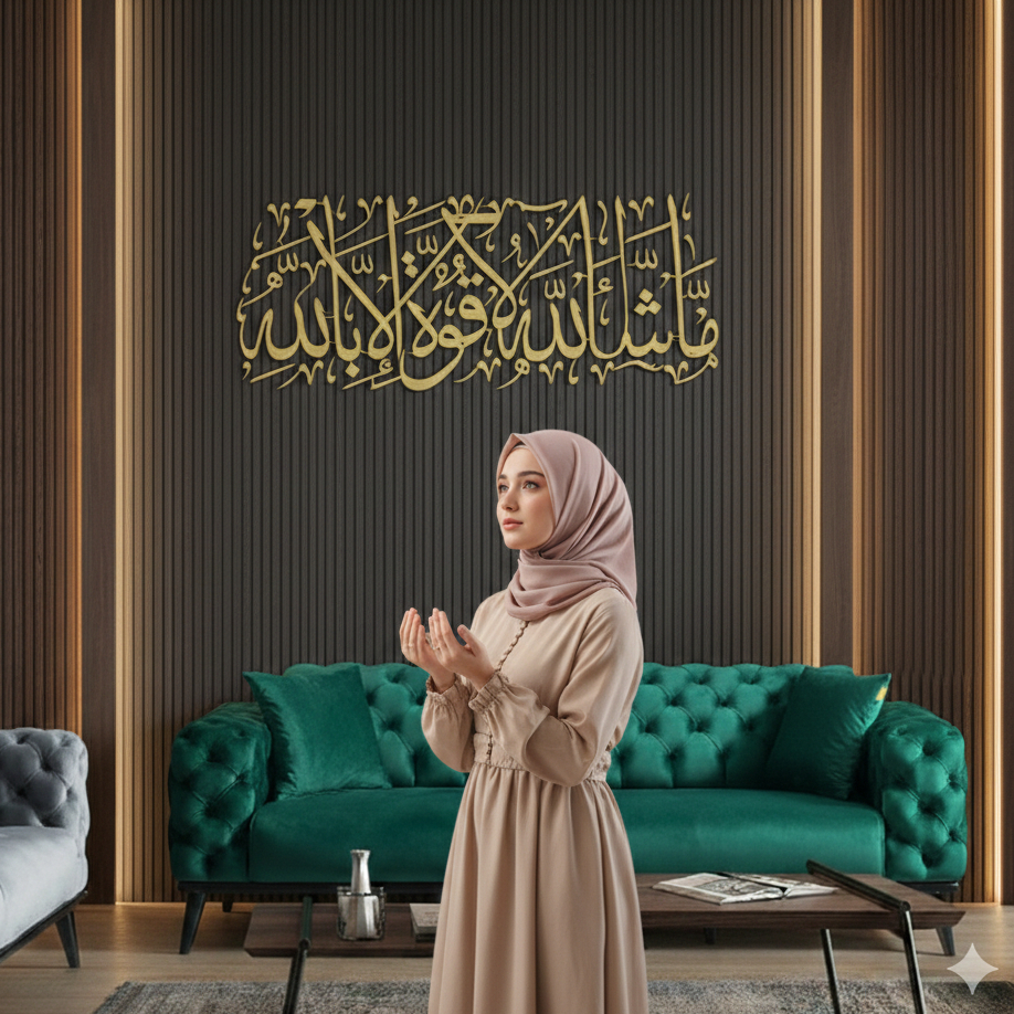 Hiasan Dinding Kaligrafi Arab Plywood 3D MasyaAllah LaQuwwata IllaBillah - Dekorasi Islami Kayu MDF/