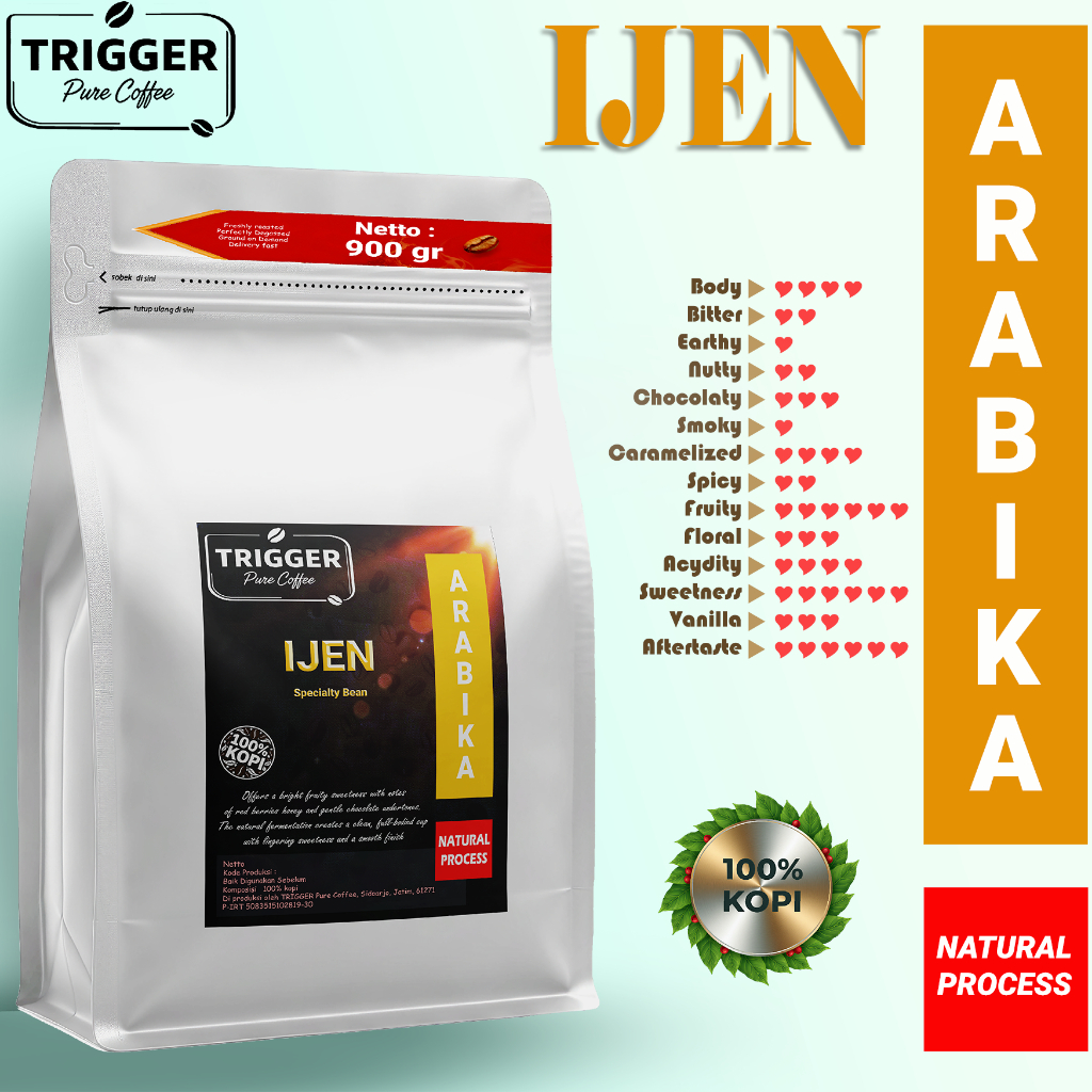 ARABIKA IJEN TRIGGER PURE COFFEE Natural Specialty Kopi GRADE 1 Biji Sortir Petik Merah
