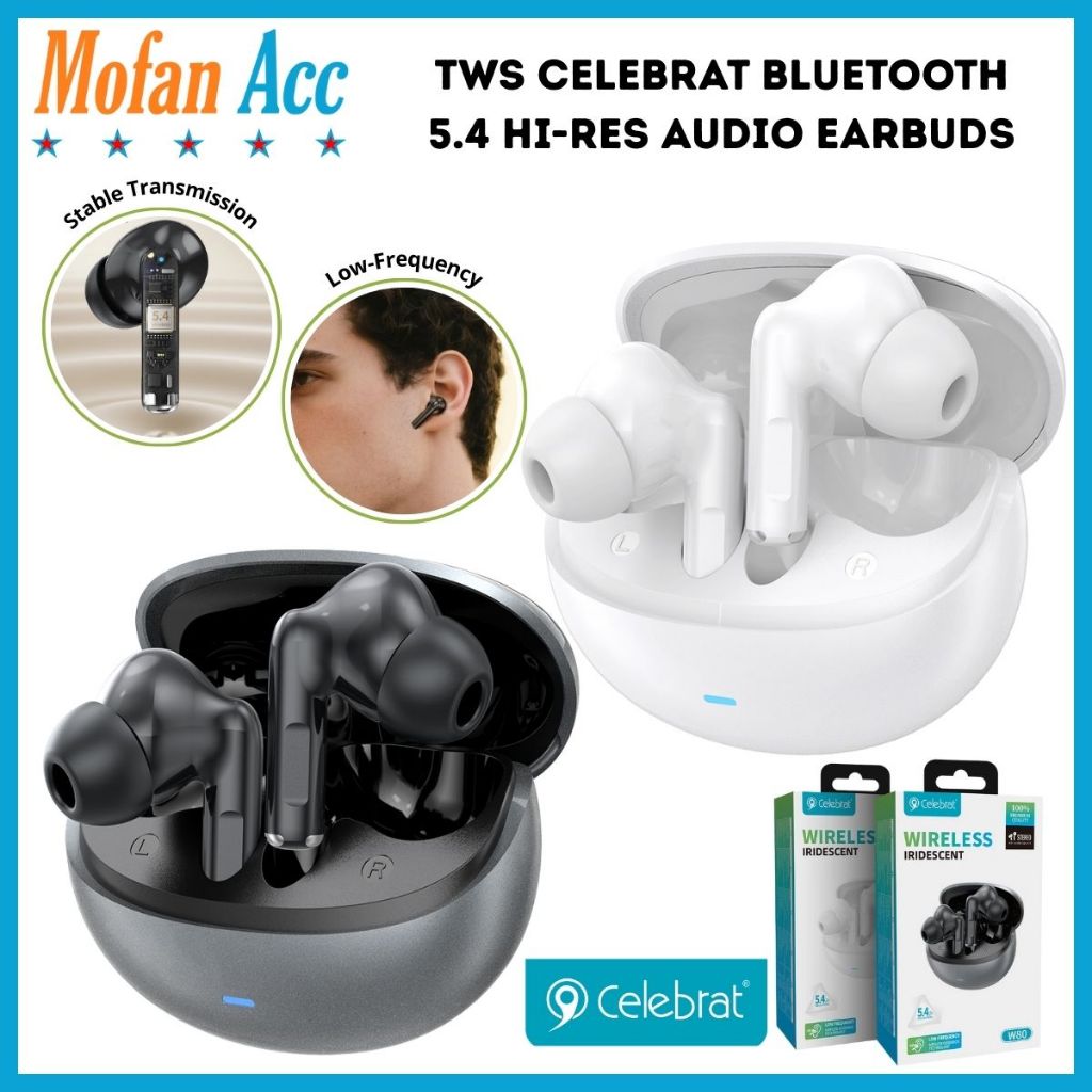 TWS Celebrat W80 Earbuds Wireless Bluetooth 5.4 Stereo Sound Rich Bass Waterproof Original