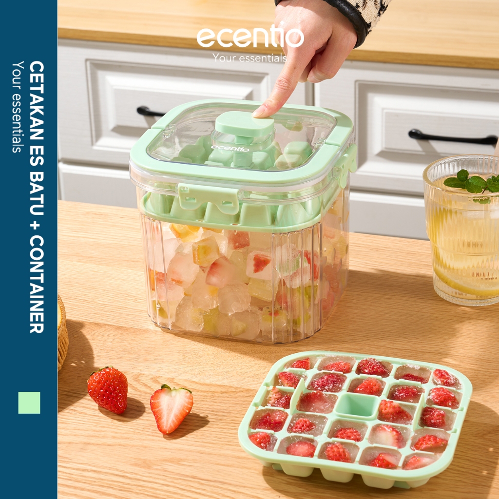 CETAKAN ES BATU DAN WADAH ECENTIO DOUBLE LAYER 48 ICE CUBE FRESH-KEEPING BUCKET