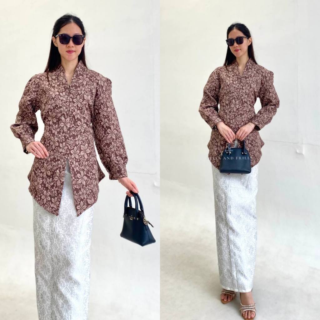 SALWA Set Fukuro V-Neck Modern Jaquard Premium | Kebaya Kurung Busui Friendly | Atasan Melayu | Sete