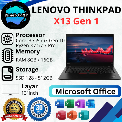 Lenovo ThinkPad X13 Gen 1 Core i5 / i7 Ryzen 5 / 7 RAM 8GB / 16GB SSD 128GB / 256GB / 512GB, 13inch
