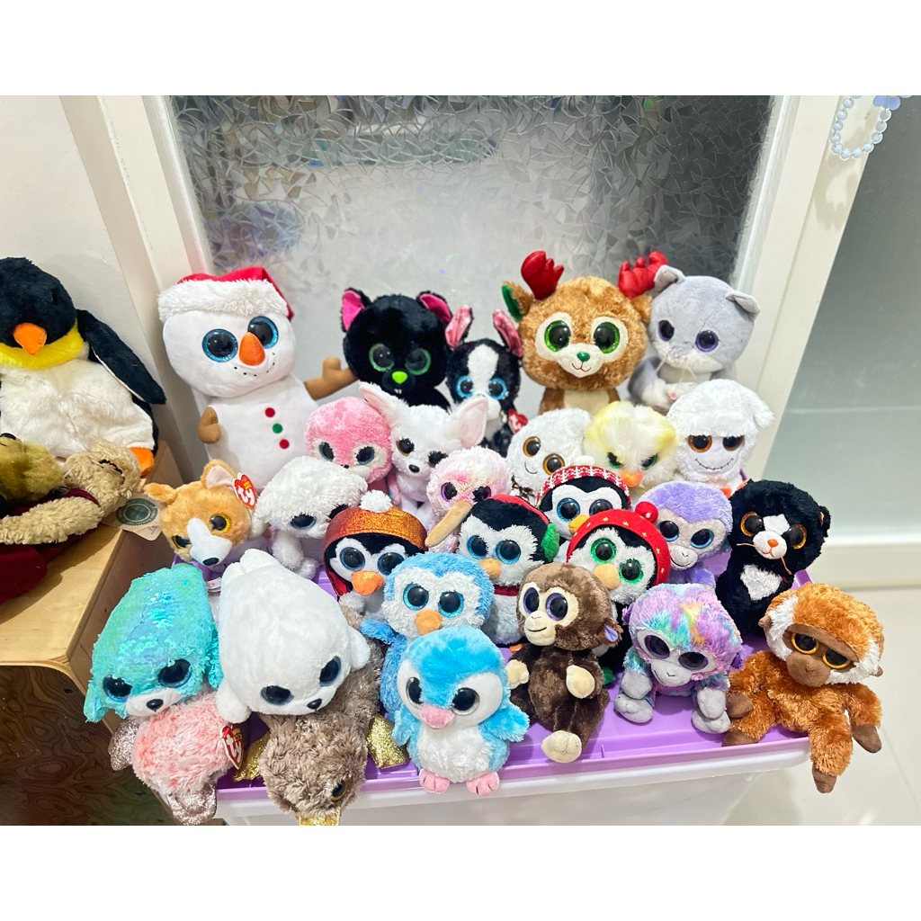 TY Boneka hewan pinguin, monyet, rusa, seri natal & haloween lucu mata belo isi bulir