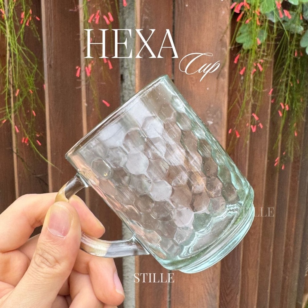 Gelas HEXA Set 6 PCS | Gelas Kaca Kuping | Gelas Kopi | Gelas Minum | Motif Hexagon | Gelas Estetik 