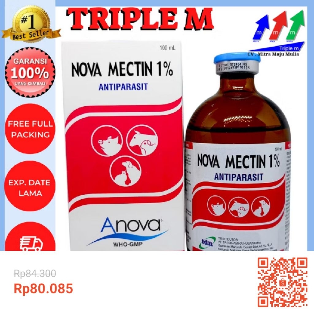 Nova Mectin 1% 100ml Obat Anti Parasit Hewan Ektoparasit dan Endoparasit